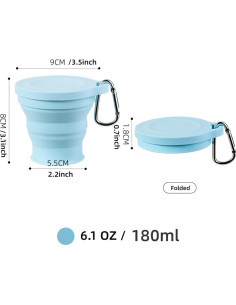 Taza Plegable de Silicona ZPCTECHGO Azul con Tapa y Gancho 2