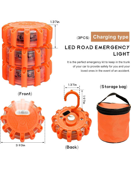 3 PCS Señales de Carretera LED SHMZK Recargables 9 Modos