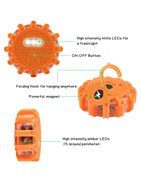 3 PCS Señales de Carretera LED SHMZK Recargables 9 Modos