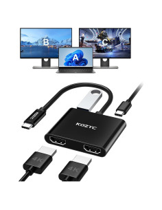 Adaptador USB C a Doble HDMI 4K KOZYC Hub 4 en 1 Negro