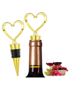 2 Tapones de Corazón para Vino COMNICO Dorado Reutilizables