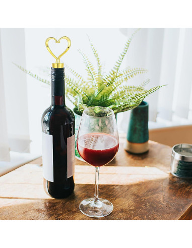 2 Tapones de Corazón para Vino COMNICO Dorado Reutilizables