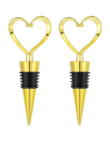 2 Tapones de Corazón para Vino COMNICO Dorado Reutilizables