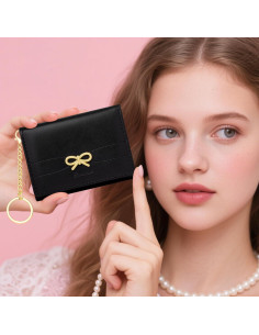 Billetera Trifolio YINHEXI para Mujeres con Lazo y RFID - Negra 2