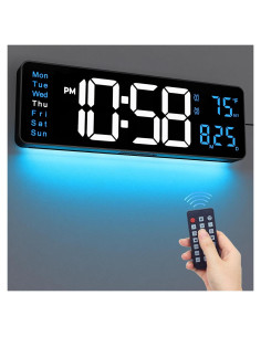 Reloj de Pared Digital CandyHome 39x13 cm con Control Remoto