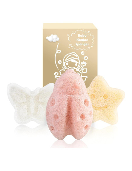 Esponjas de Baño para Bebés MoHern 3Pcs Naturales Suaves
