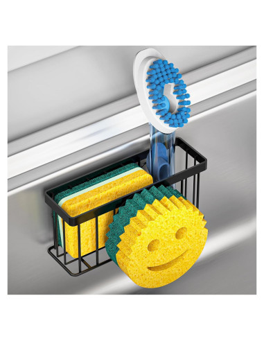 Soporte para Esponja de Cocina MURLONG Negro 3 en 1 Acero Inoxidable