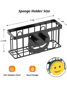Soporte para Esponja de Cocina MURLONG Negro 3 en 1 Acero Inoxidable 2