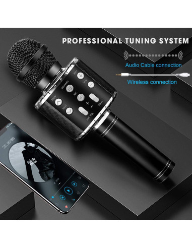 Micrófono Karaoke Inalámbrico BlueFire CT007B 4 en 1 LED