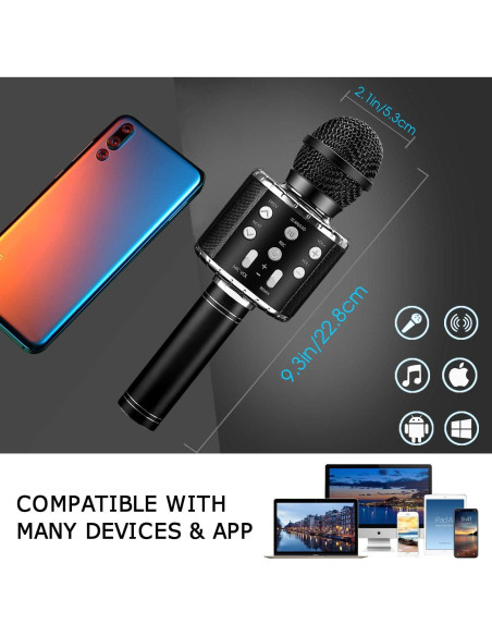 Micrófono Karaoke Inalámbrico BlueFire CT007B 4 en 1 LED
