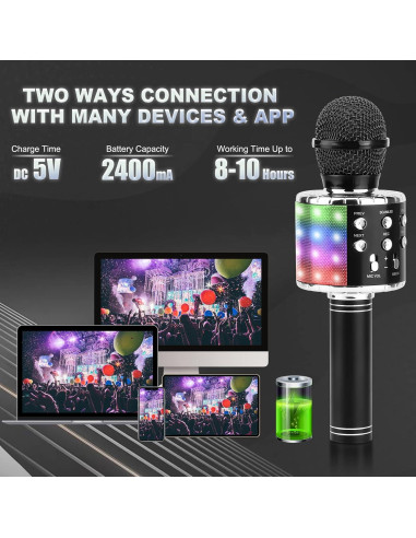 Micrófono Karaoke Inalámbrico BlueFire CT007B 4 en 1 LED