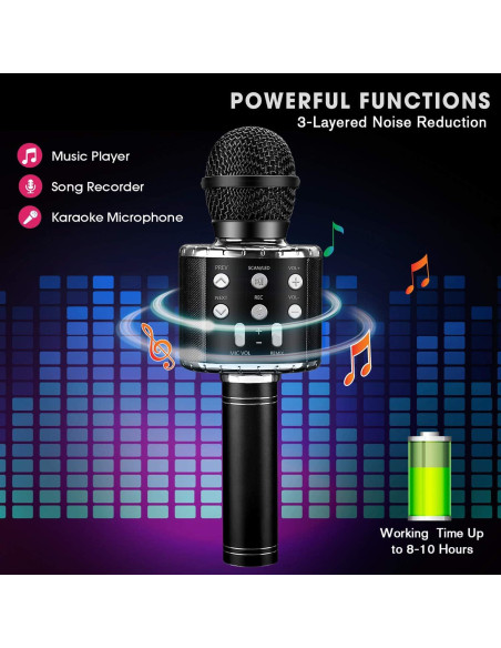 Micrófono Karaoke Inalámbrico BlueFire CT007B 4 en 1 LED