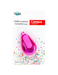Cinta Correctora Mini Campus 5m Rosa, 5mm Ancho, Ergonomica