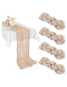 Paquete de 4 Caminos de Mesa de Gasa Beige 50x305 cm Abeillo