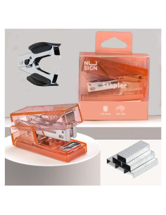 Mini Grapadora HysmmxHer Naranja Transparente 25 Hojas 640 Grapas