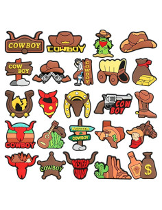 Juego de Charms de Zapatos PVC Vaquero del Oeste 24 Piezas