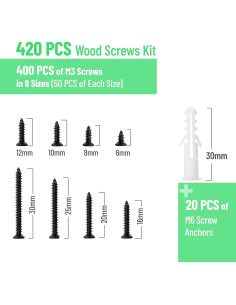 Kit de Tornillos de Madera Mr. Pen 420 Pcs M3 M6 Phillips 2