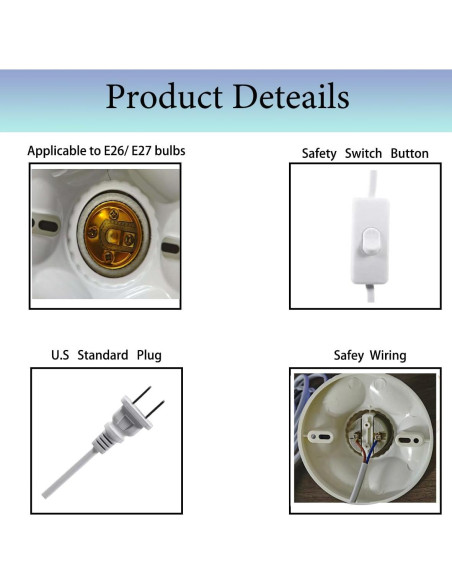 Portalámparas con cable E26/E27 DXMKOP 7.62 m con interruptor