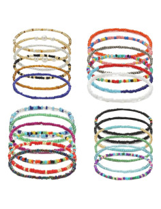 Juego de 24 Tobilleras de Cuentas Boho para Mujeres - Estilo Africano