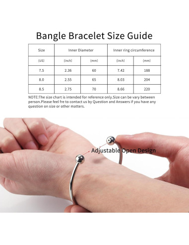 Brazaletes Ajustables de Acero Inoxidable Linsoir 2 Pcs Plata