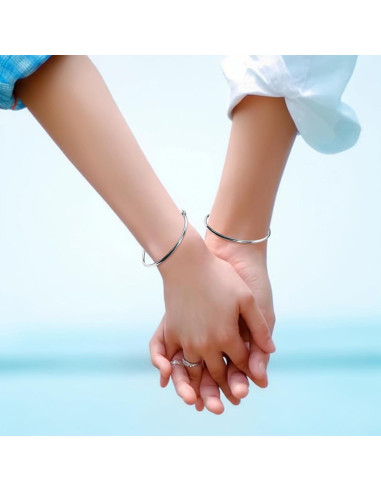 Brazaletes Ajustables de Acero Inoxidable Linsoir 2 Pcs Plata