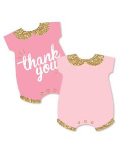 Set de 12 Tarjetas de Agradecimiento Baby Shower Rosa y Dorado