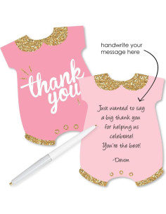 Set de 12 Tarjetas de Agradecimiento Baby Shower Rosa y Dorado 2