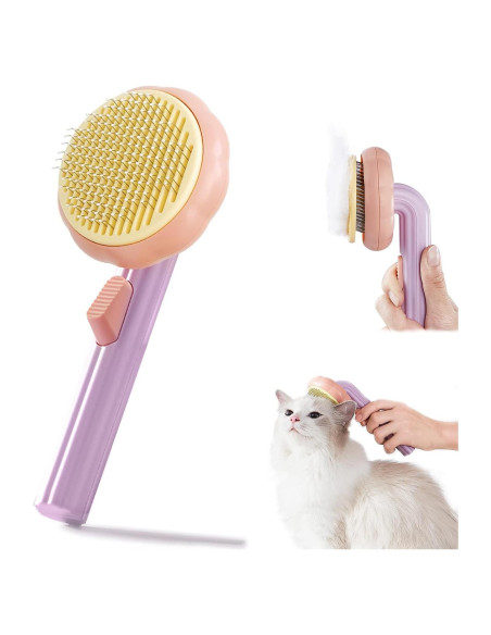Cepillo de Aseo Autolimpiante para Gatos y Perros - Naranja/Rosa