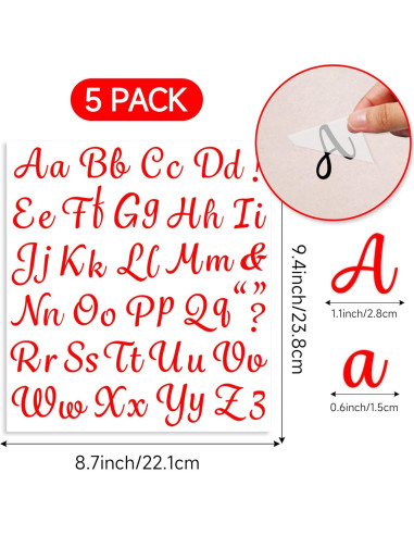5 Hojas Letras de Transferencia de Calor LUHIMO 1 Pulgada Rojo
