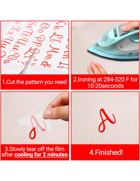 5 Hojas Letras de Transferencia de Calor LUHIMO 1 Pulgada Rojo