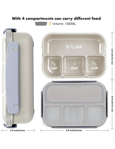 Caja Bento Adulto Yumuk 1300ml 4 Compartimentos A Prueba de Fugas