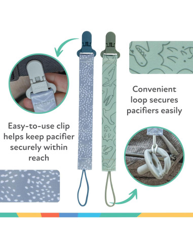 Clip para Chupete Nuby Pacifinder - Paquete de 2 - Diseño Dinosaurio