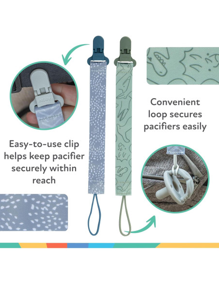 Clip para Chupete Nuby Pacifinder - Paquete de 2 - Diseño Dinosaurio