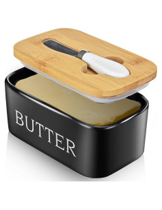 Plato de Mantequilla con Tapa AISBUGUR Cerámica Negra 15x10cm