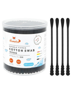 Hisopos de Algodón Orgánico HOMEFOX - 200 Unidades Negros
