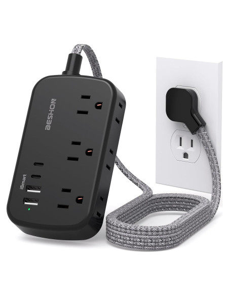 Regleta BESHON 5FT con 6 salidas y 4 puertos USB-C