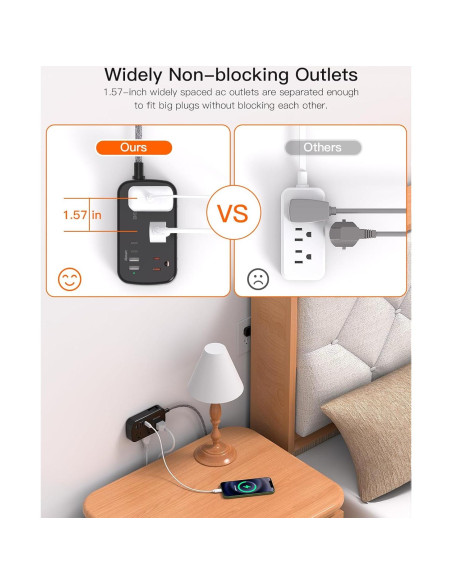Regleta BESHON 5FT con 6 salidas y 4 puertos USB-C