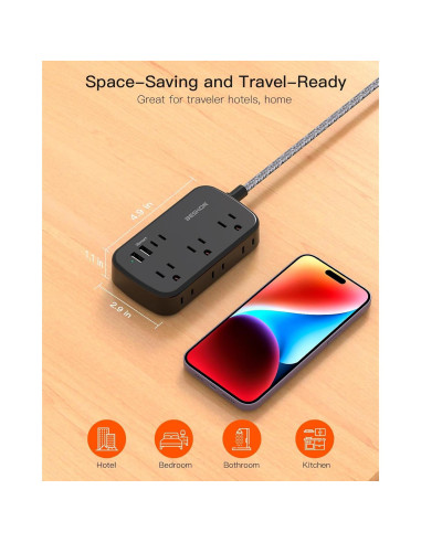 Regleta BESHON 5FT con 6 salidas y 4 puertos USB-C