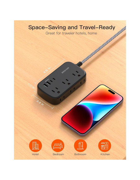 Regleta BESHON 5FT con 6 salidas y 4 puertos USB-C