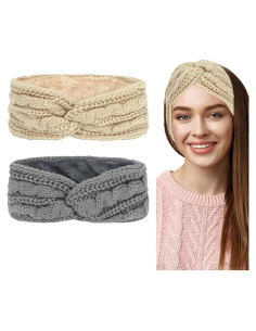 Diademas de Invierno CAVETEE 2 Piezas para Mujeres - Orejeras de Ganchillo Suaves