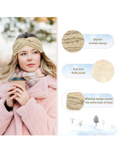 Diademas de Invierno CAVETEE 2 Piezas para Mujeres - Orejeras de Ganchillo Suaves 2