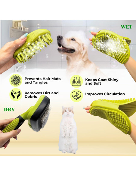 Set de Cuidado de Mascotas ENUKYCOM - Cepillo Autolimpiante y Baño