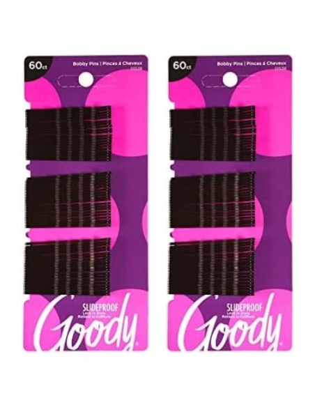 Pasadores de Pelo Goody SlideProof Negros 60 Unidades Paquete de 2