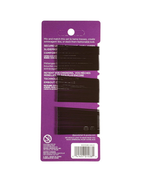 Pasadores de Pelo Goody SlideProof Negros 60 Unidades Paquete de 2