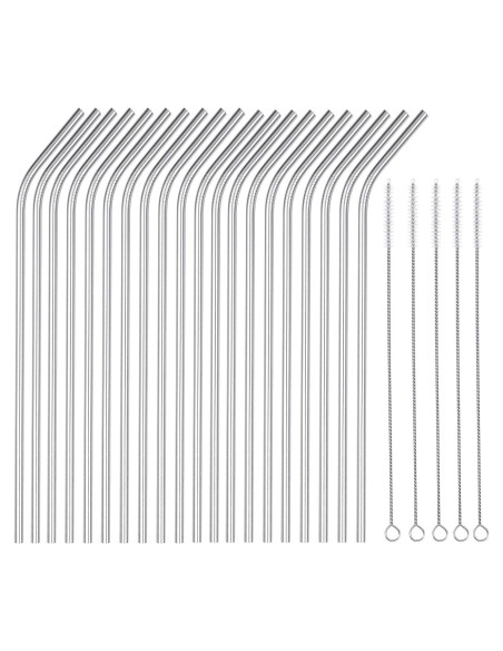 Juego de 25 Popotes de Acero Inoxidable OKGD 21.6 cm Reutilizables