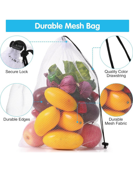 Bolsas de Malla Frienda 20 Pcs Reutilizables 3 Tamaños