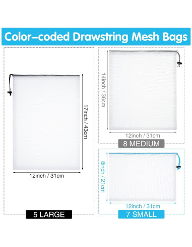 Bolsas de Malla Frienda 20 Pcs Reutilizables 3 Tamaños