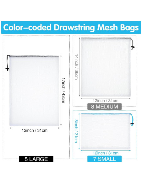 Bolsas de Malla Frienda 20 Pcs Reutilizables 3 Tamaños