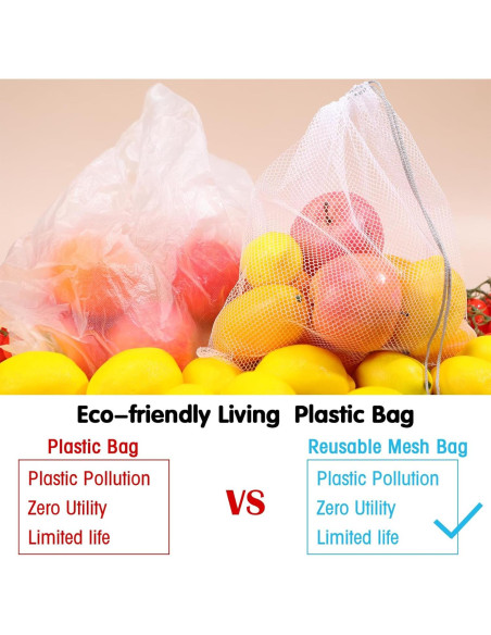 Bolsas de Malla Frienda 20 Pcs Reutilizables 3 Tamaños