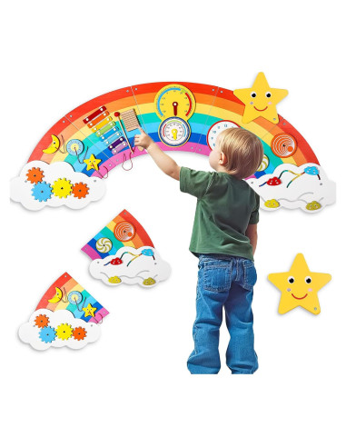 Panel Sensorial Arcoíris Joyibay, Juguete Educativo de Madera